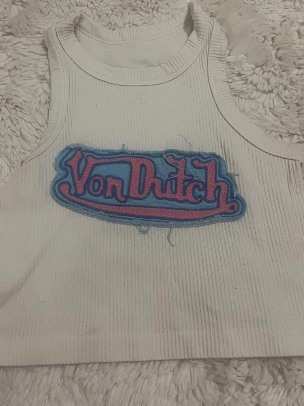 Von Dutch White Ribbed Tank Top